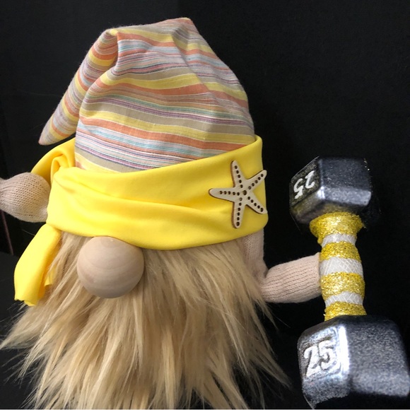 Muscle Beach Gnome Sun Sand Starfish Yellow Orange Tan White Cream Blue - Picture 6 of 6